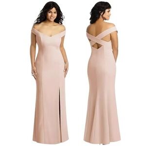 Dessy Collection 3012 Pink Off Shoulder Cross Back Trumpet Gown Dress Sz 4R